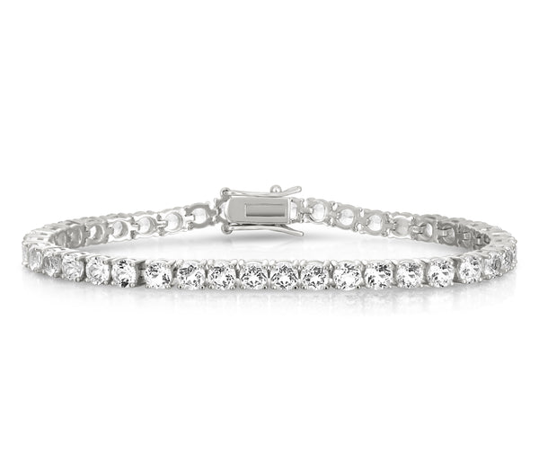 Round White Topaz Tennis Bracelet- Sterling Silver