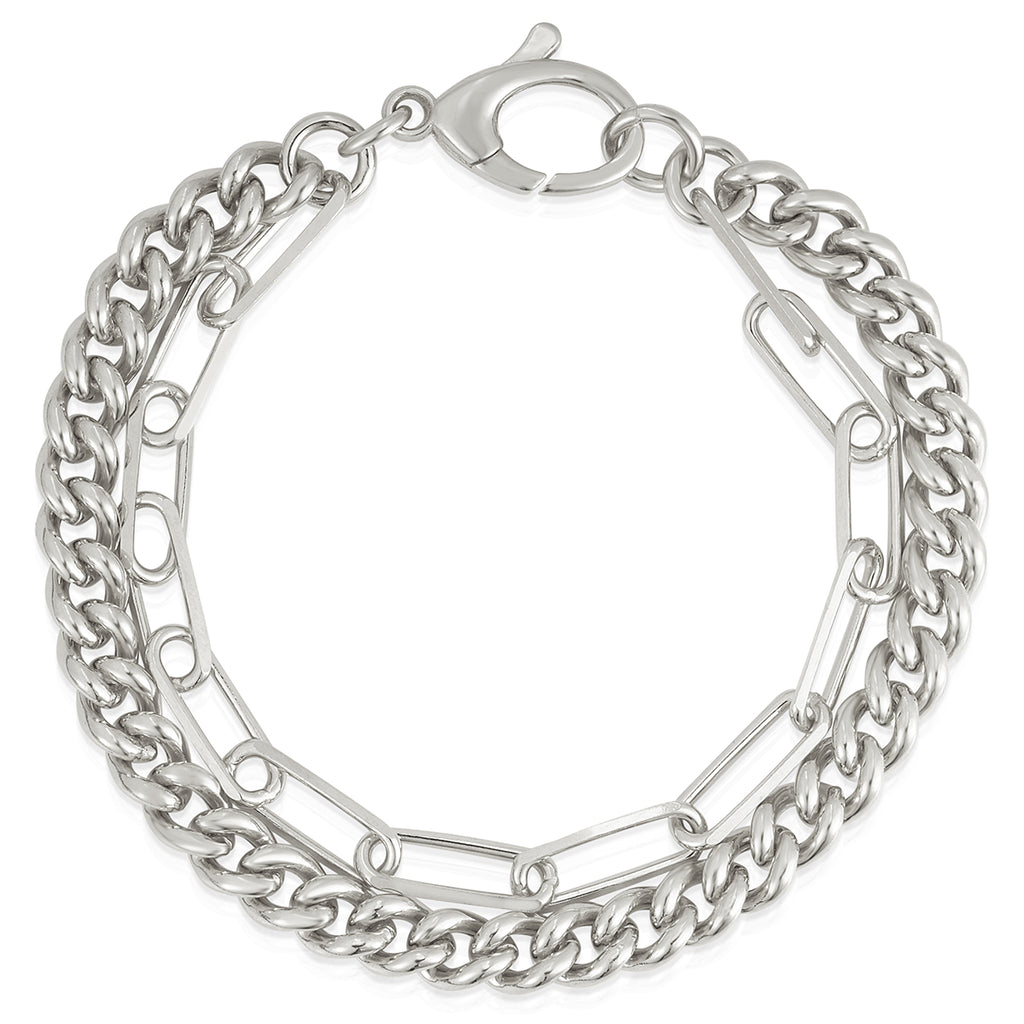 Curb and Paperclip Bracelet- Sterling Silver