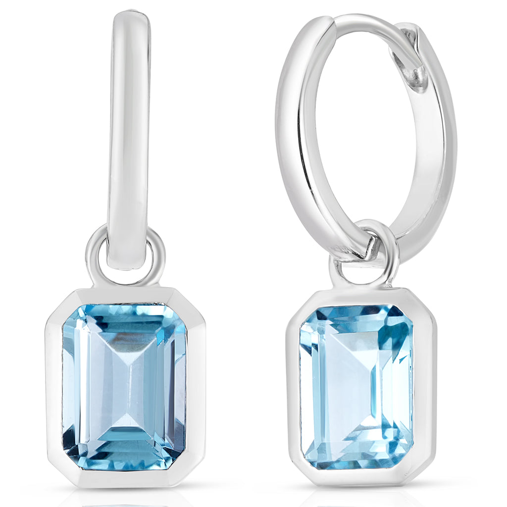 Emerald Cut Blue Topaz Earrings