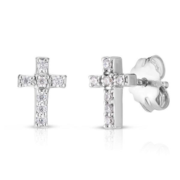 White Topaz Cross Studs