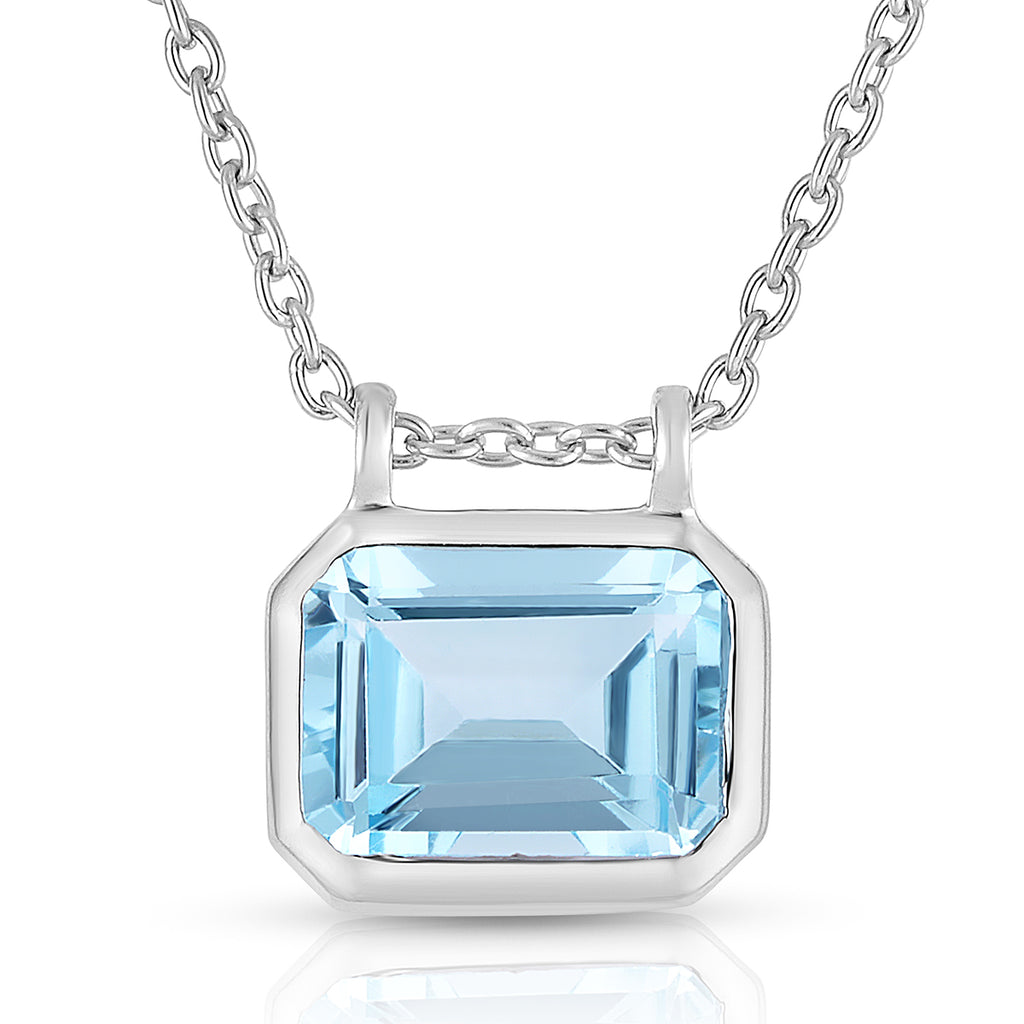 Emerald Cut Blue Topaz Necklace