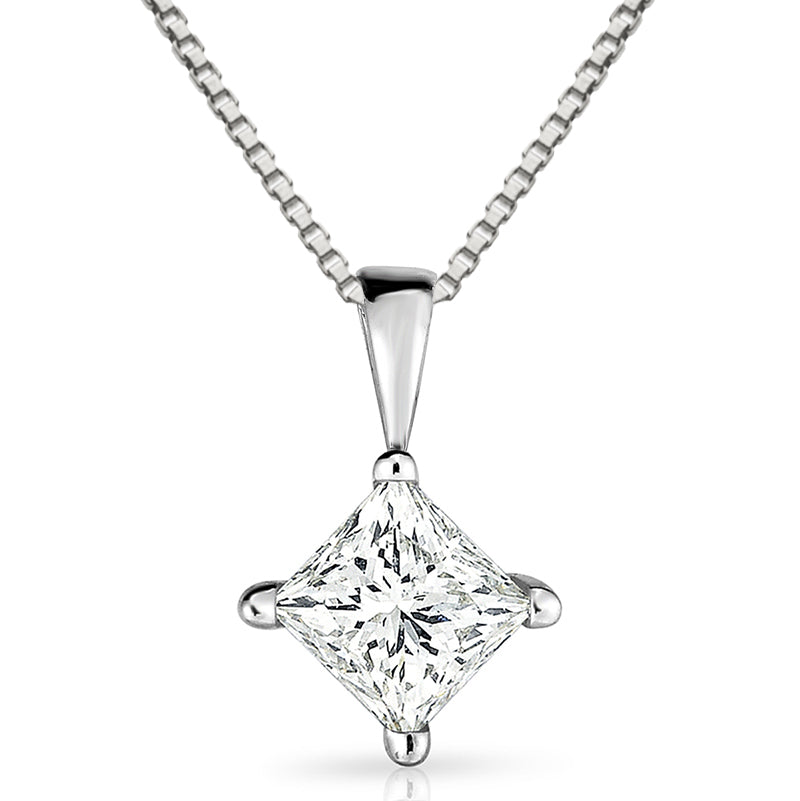 Princess-Cut Diamond Solitaire Pendant in 14k White Gold