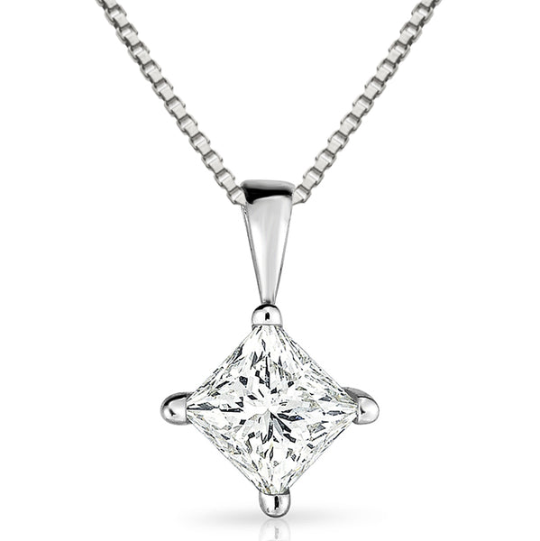 Princess-Cut Diamond Solitaire Pendant in 14k White Gold