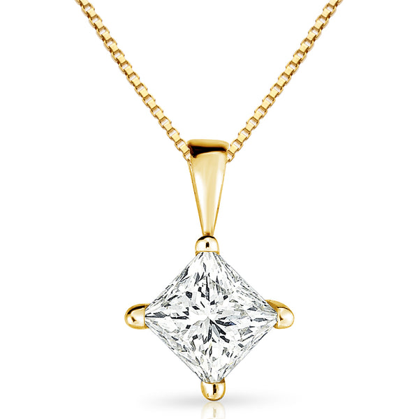 Princess-Cut Diamond Soiltaire Pendant in 14k Yellow Gold