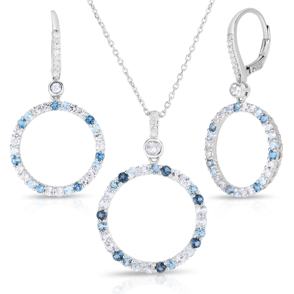 Blue Topaz Drop Earrings and Pendant Set