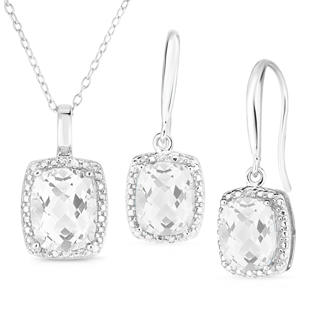 Diamond & White Topaz Earring and Necklace Set