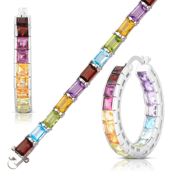 Inside-Out Gemstone Hoops and Gemstone Bracelet