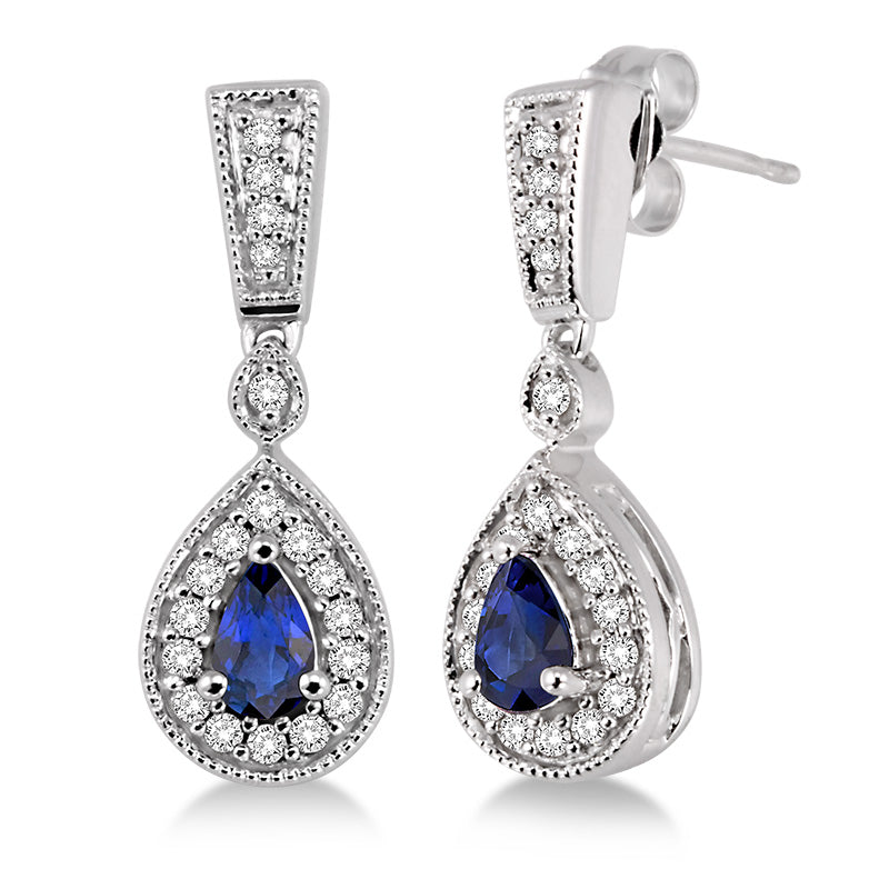 Diamond & Sapphire Tear Drop Earrings