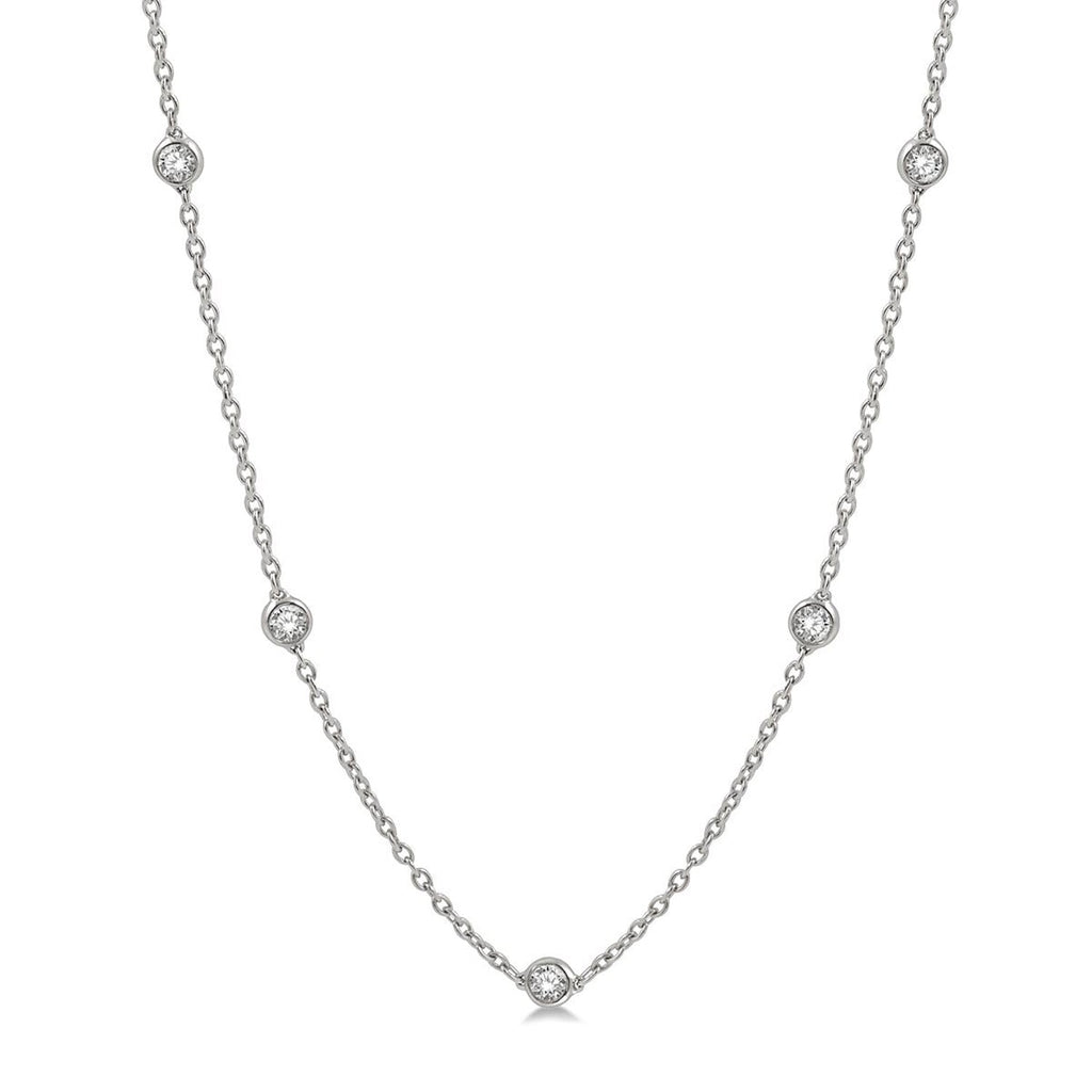 photo of necklace, eleven round brilliant diamonds — 1.00twt 14k white gold. 18