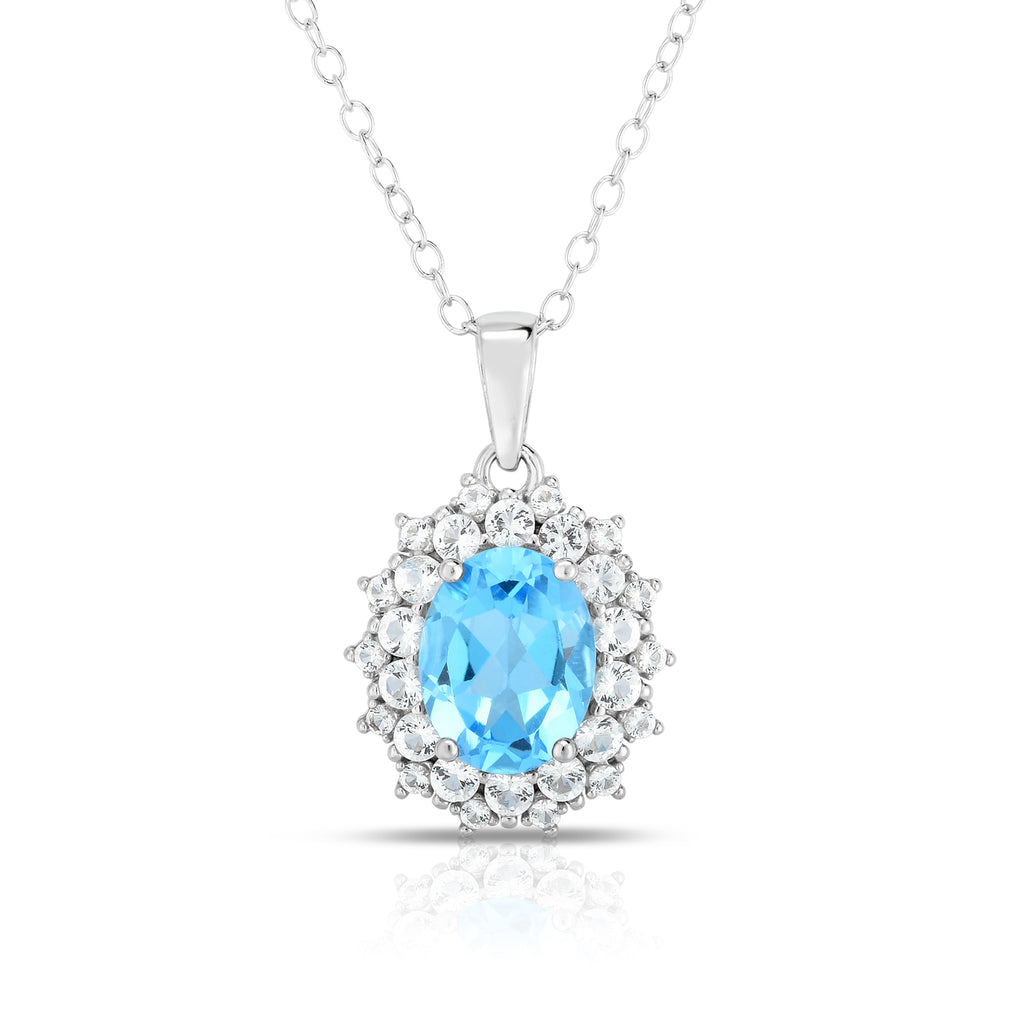 photo of blue topaz surrounded by genuine white topaz pendant