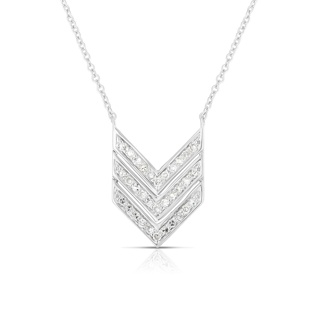 photo of V pendant, .15twt round diamonds set in sterling silver on a cable chain