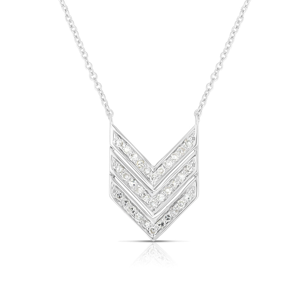 photo of V pendant, .15twt round diamonds set in sterling silver on a cable chain