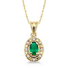  photo of genuine 5x3 oval green emerald pendant, .05twt round brilliant cut diamonds, 18" cable chain in 14k yellow gold