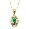  photo of genuine 5x3 oval green emerald pendant, .05twt round brilliant cut diamonds, 18
