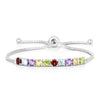 sterling silver bolo bracelet with gemstones: blue topaz, amethyst, citrine, garnet and peridot