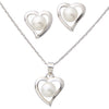 photo of heart-shaped pearl set, classic 6mm freshwater pearls set in sterling silver with an 18" cable chain.