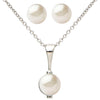 photo of 7mm white freshwater button pearl earring and necklace set, set in sterling silver with an 18" cable chain